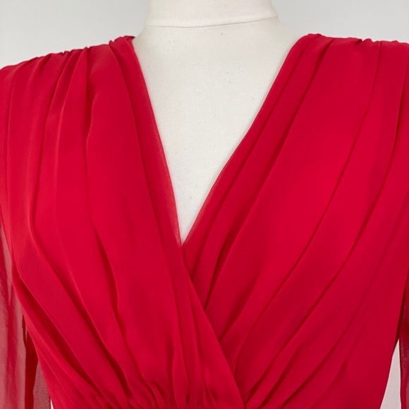 Vintage Miss Elliette Red Organza Ruffle Midi Dress - Picture 14 of 16